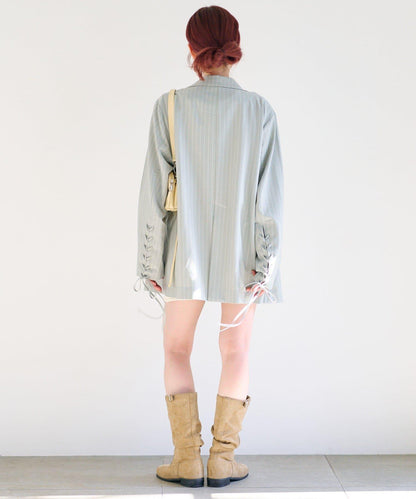 格紋條紋拼接夾克