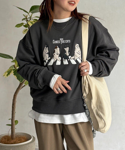 貓簇絨刺繡毛圈衛衣