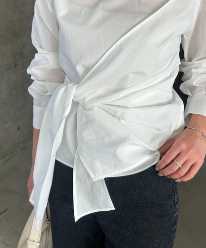 不對稱蝴蝶結設計襯衫
