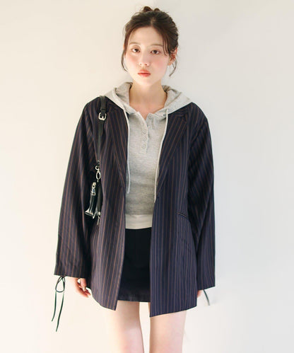 格紋條紋拼接夾克