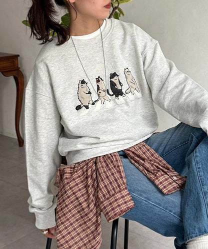 貓簇絨刺繡毛圈衛衣