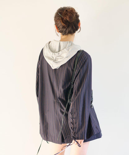 格紋條紋拼接夾克