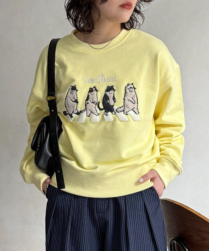 貓簇絨刺繡毛圈衛衣