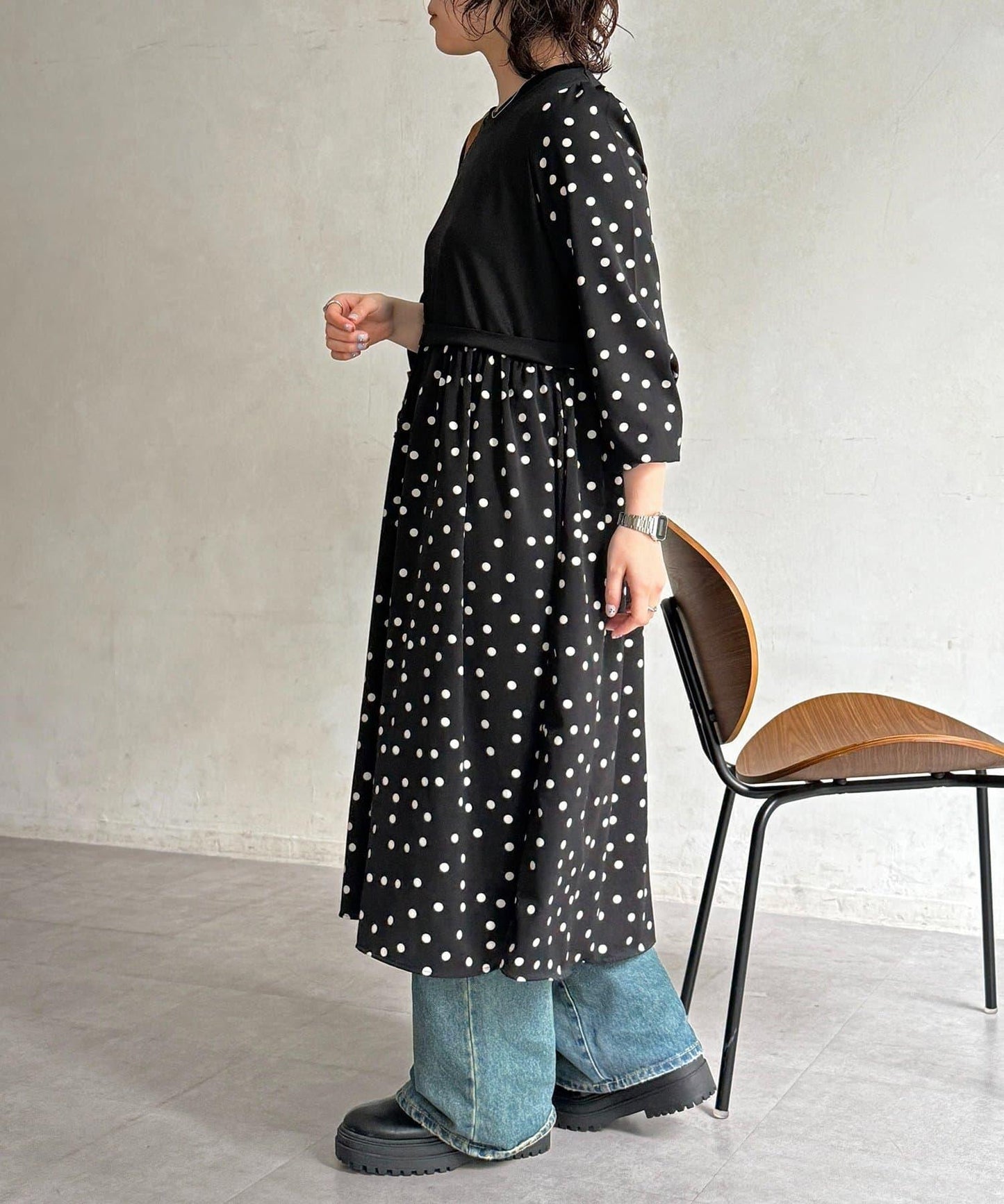 馬甲拼接波點連衣裙