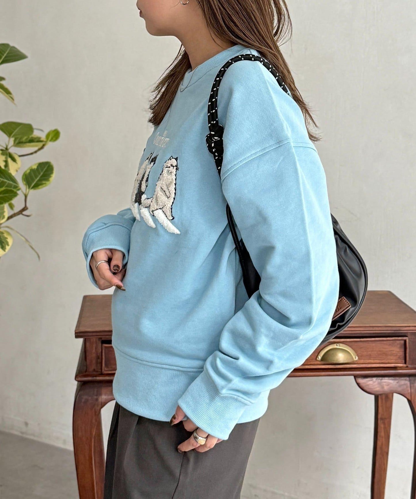 貓簇絨刺繡毛圈衛衣