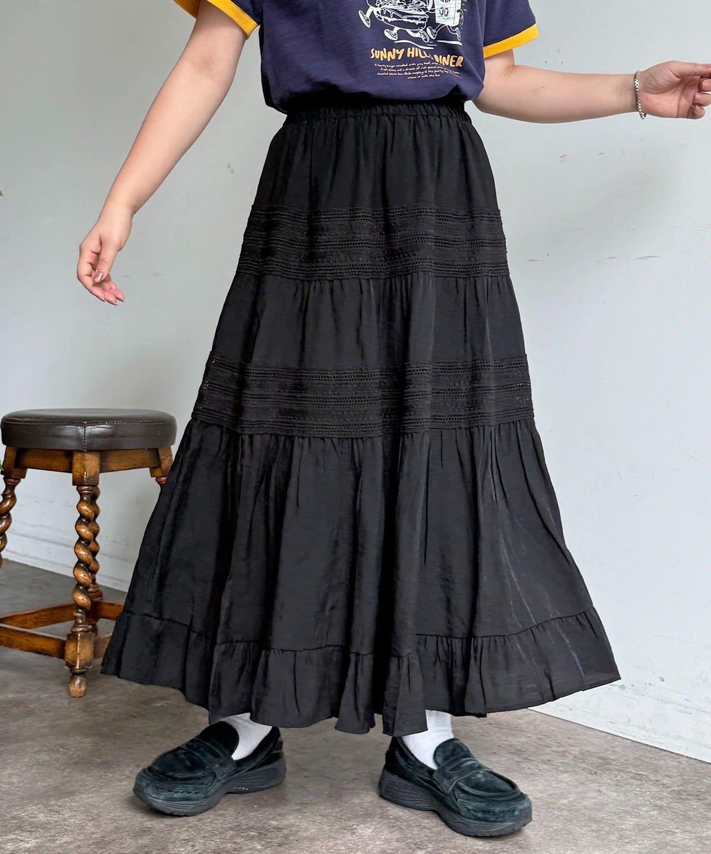 分段刺繡蕾絲半身裙