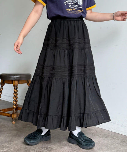 分段刺繡蕾絲半身裙