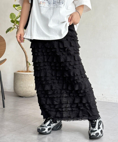 修身 層疊荷葉邊 半身裙