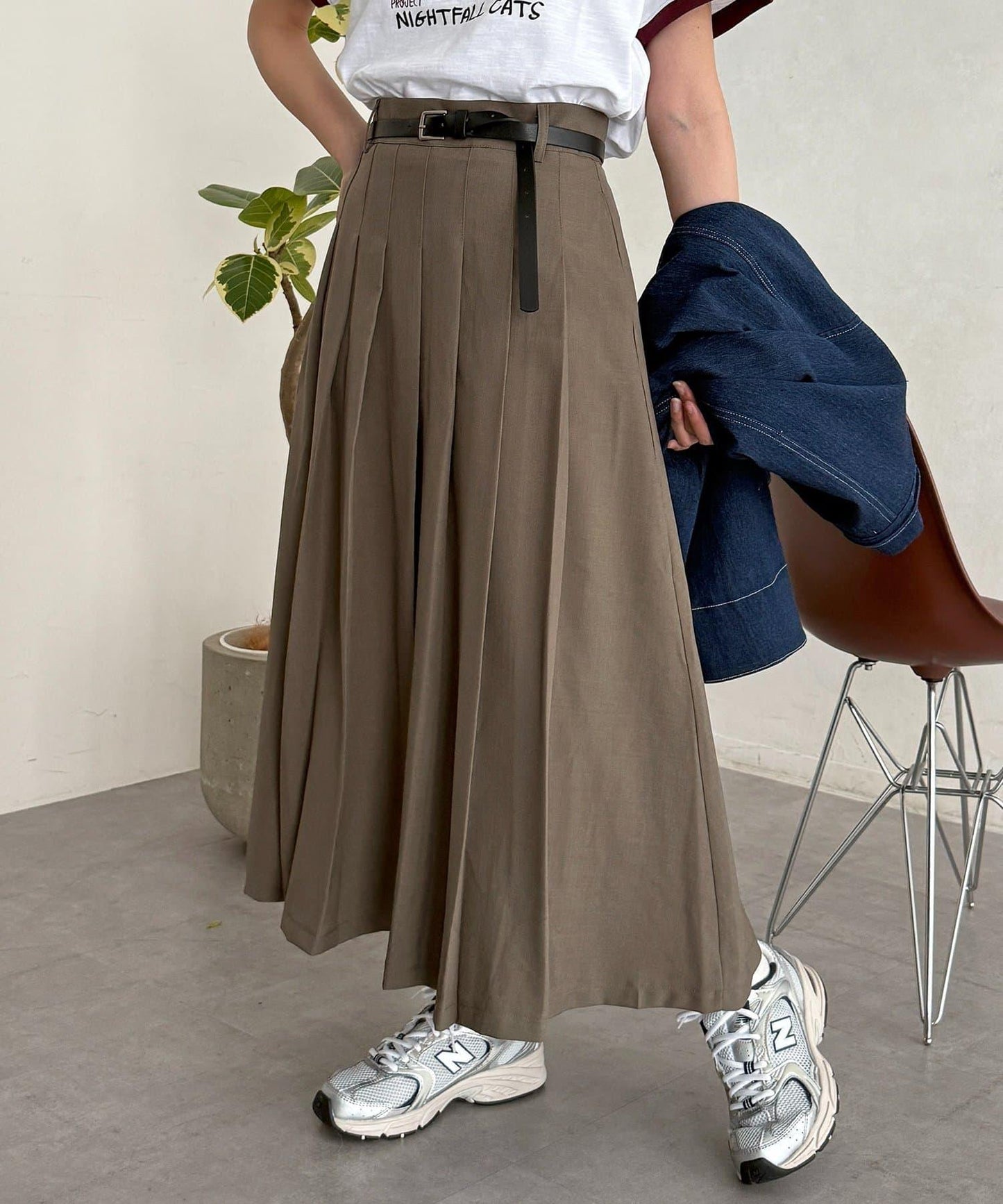 腰帶設計 百褶 半身裙