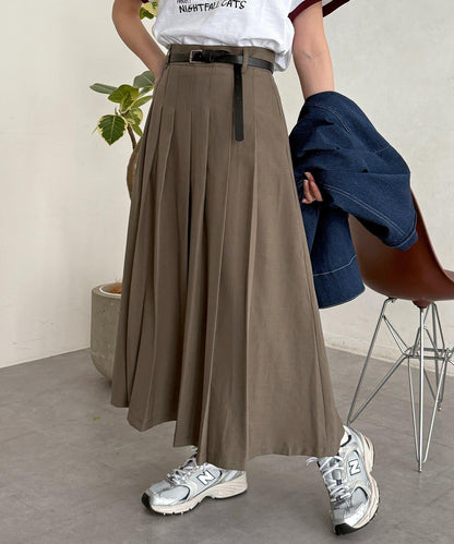 腰帶設計 百褶 半身裙