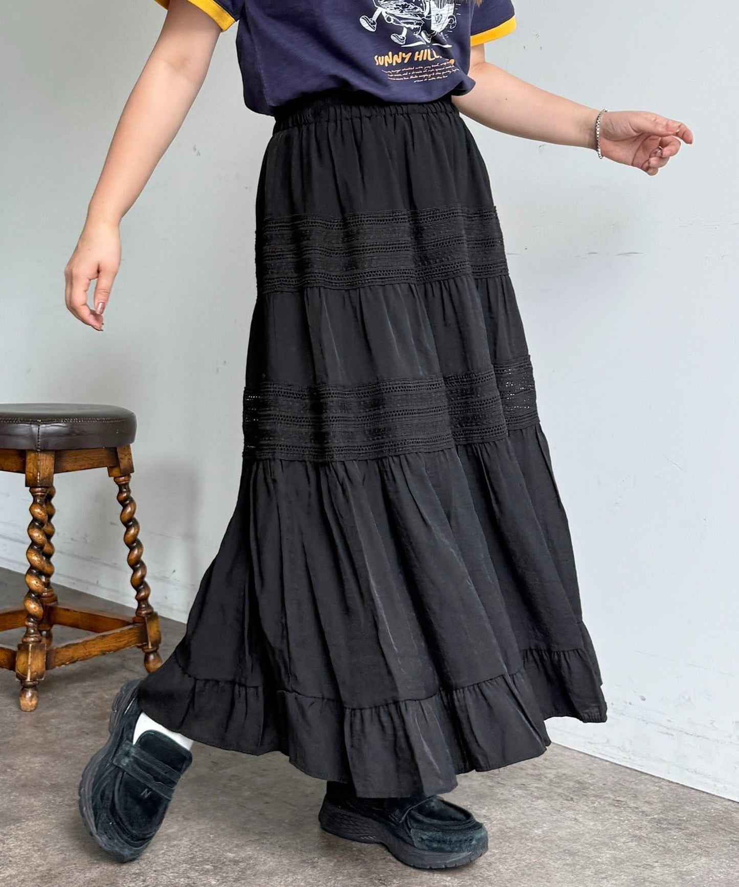 分段刺繡蕾絲半身裙