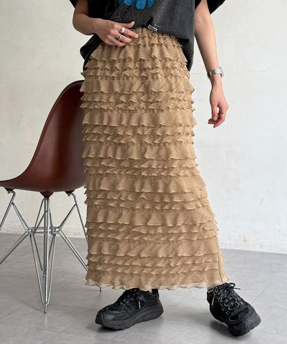 修身 層疊荷葉邊 半身裙