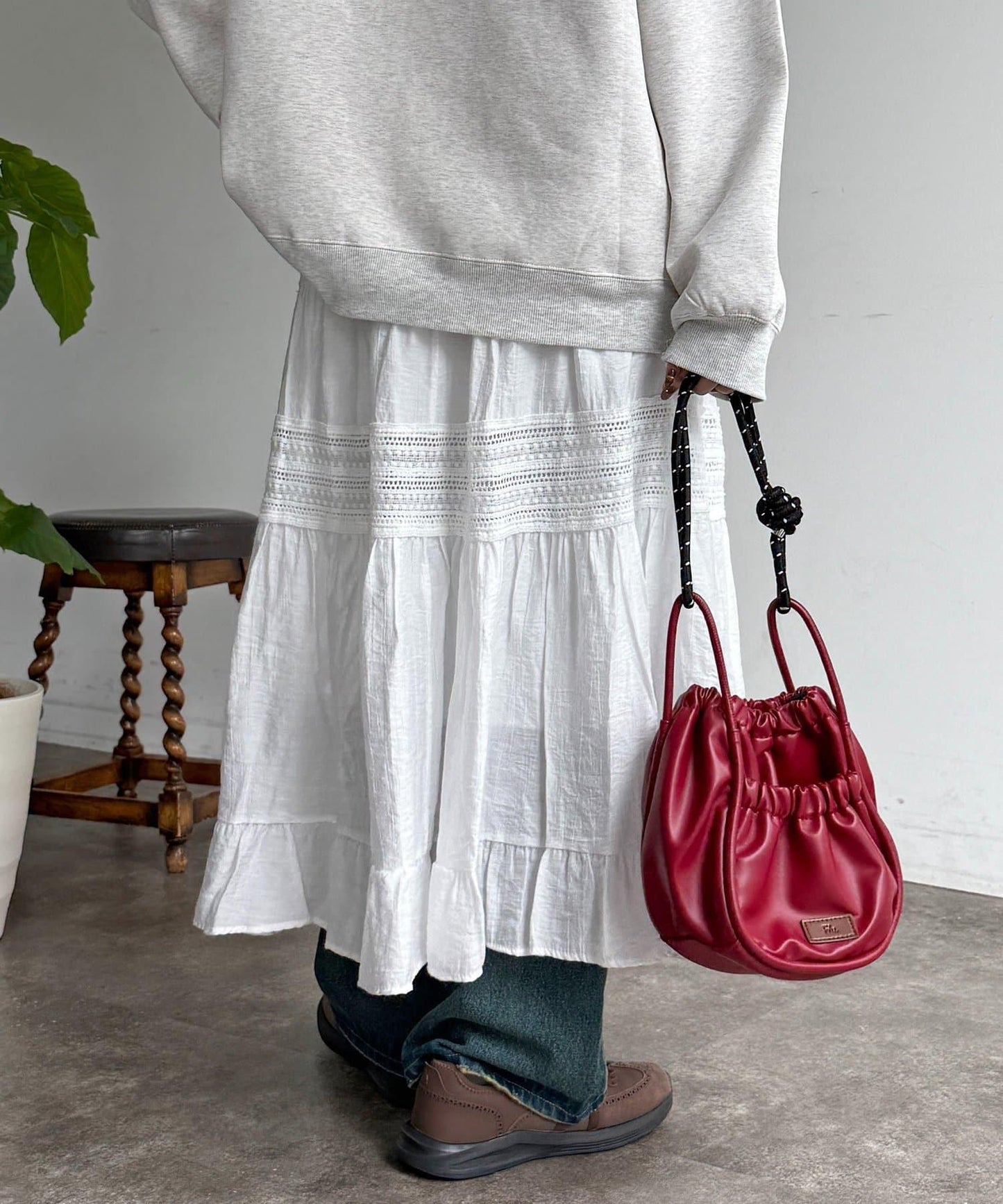 分段刺繡蕾絲半身裙