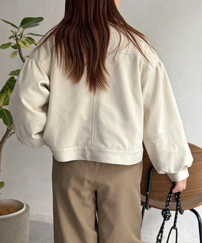 仿麂皮 袖部蓬鬆 外套