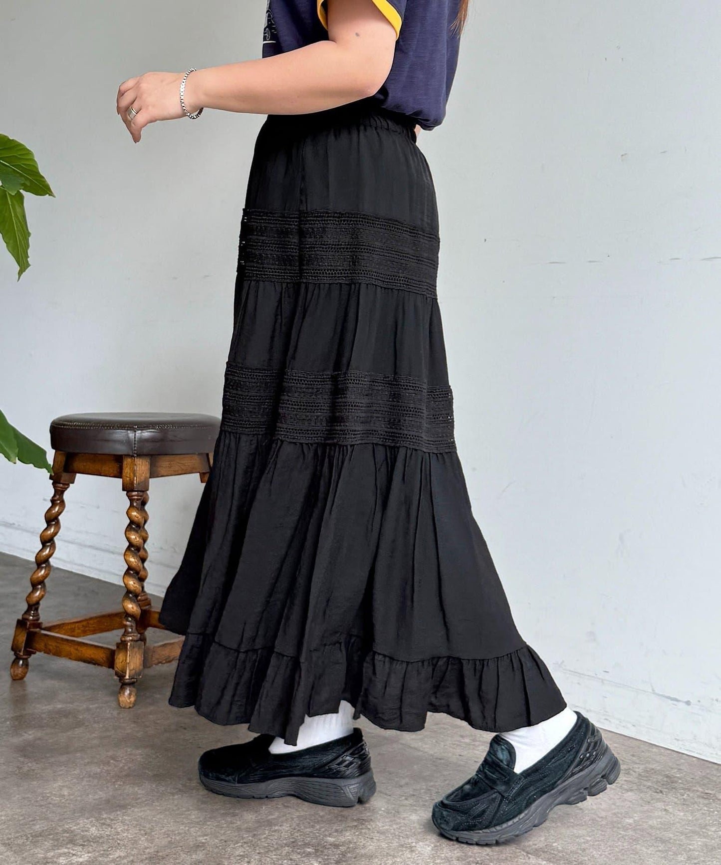 分段刺繡蕾絲半身裙