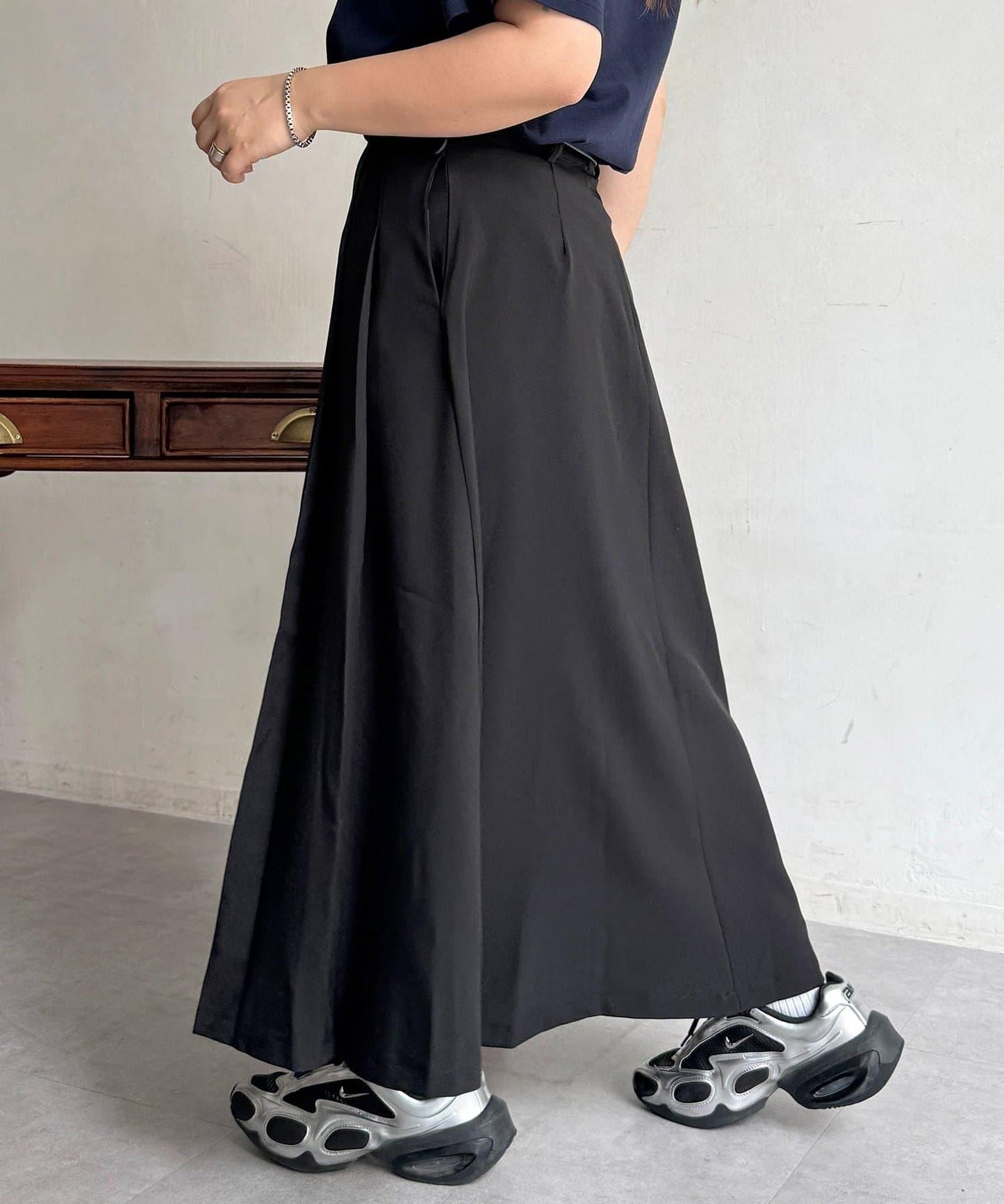 腰帶設計 百褶 半身裙