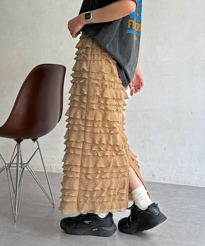 修身 層疊荷葉邊 半身裙