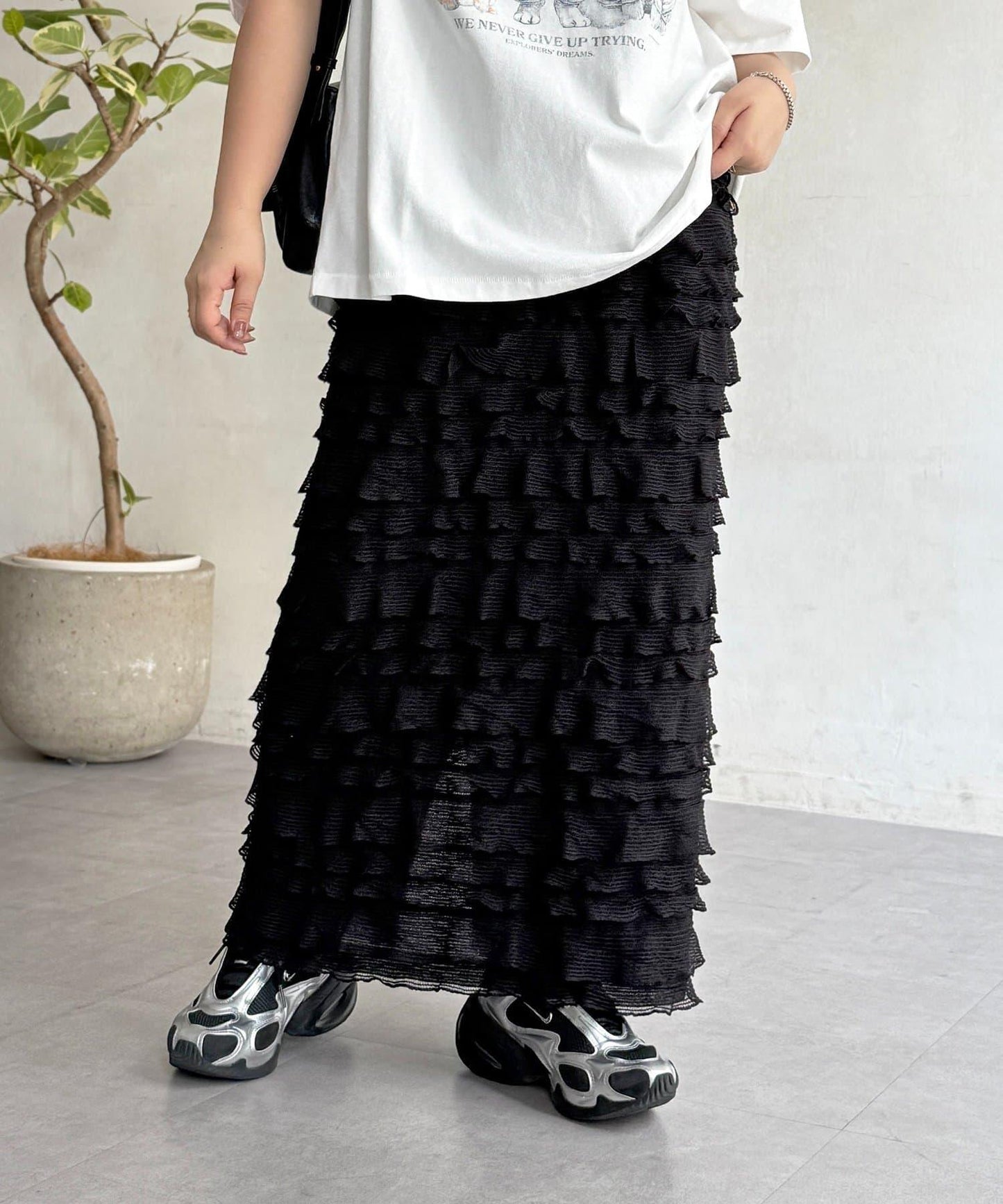 修身 層疊荷葉邊 半身裙