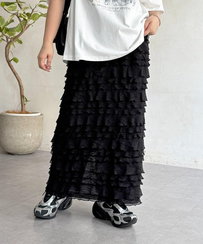 修身 層疊荷葉邊 半身裙