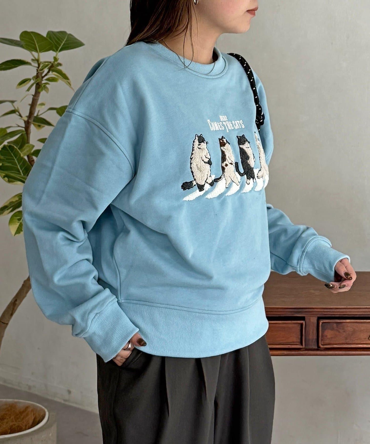 貓簇絨刺繡毛圈衛衣