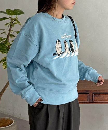 貓簇絨刺繡毛圈衛衣