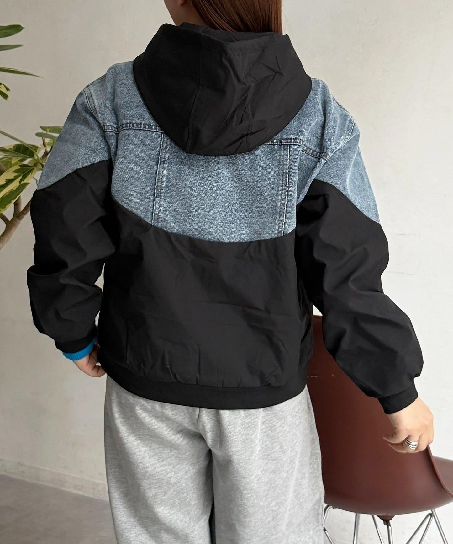 牛仔拼接連帽夾克