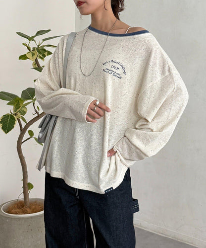 粗節透紗單肩長袖T恤