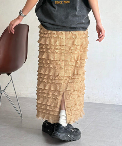 修身 層疊荷葉邊 半身裙