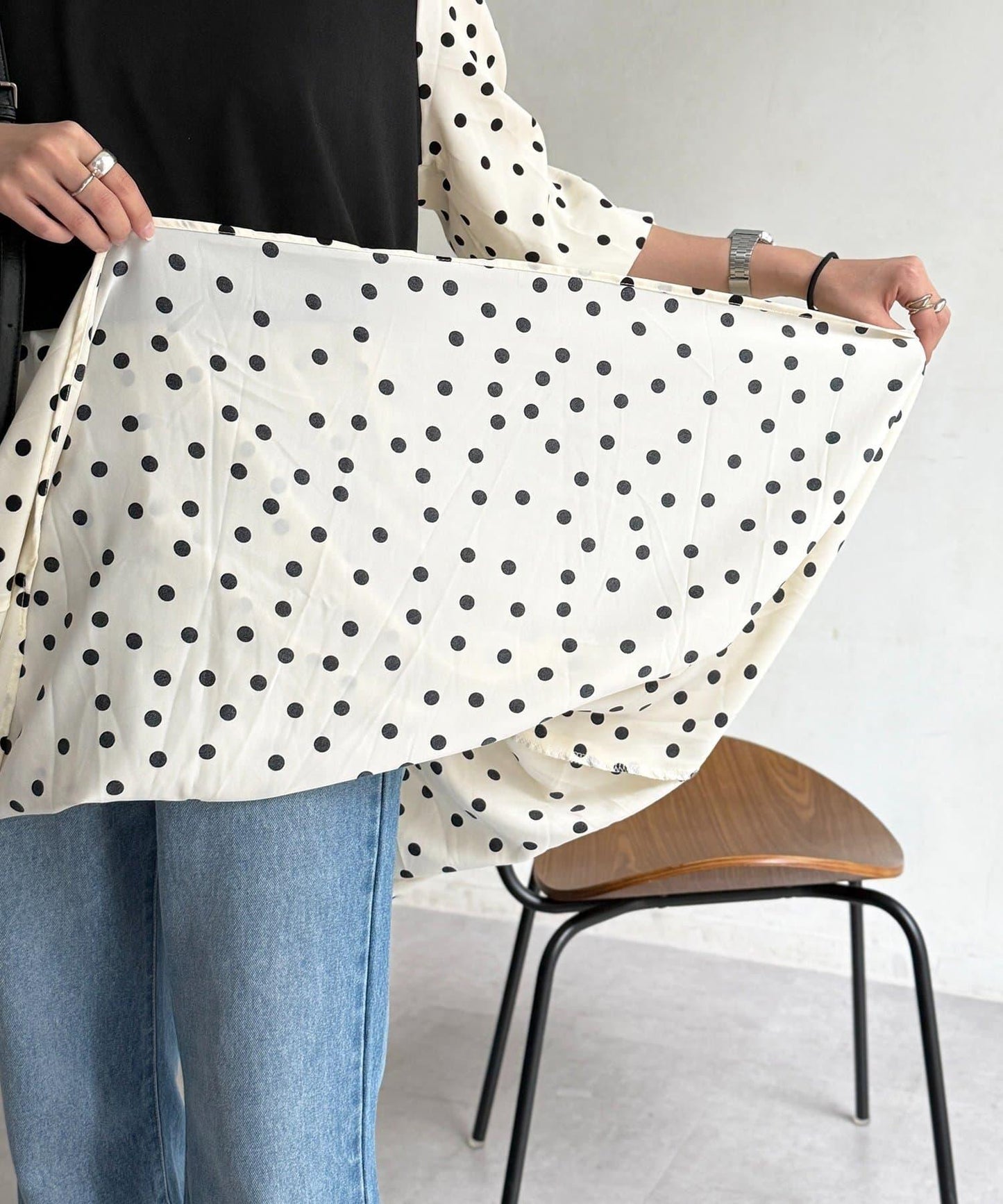 馬甲拼接波點連衣裙