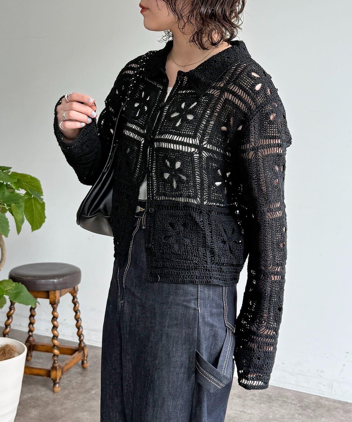 帶領鉤織針織開衫