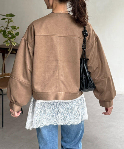 仿麂皮 袖部蓬鬆 外套