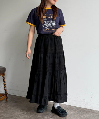 分段刺繡蕾絲半身裙