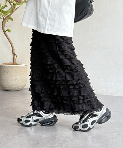 修身 層疊荷葉邊 半身裙