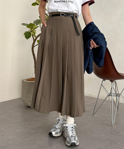 腰帶設計 百褶 半身裙