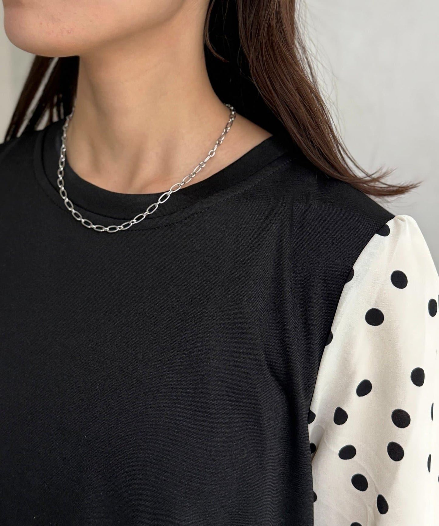 馬甲拼接波點連衣裙