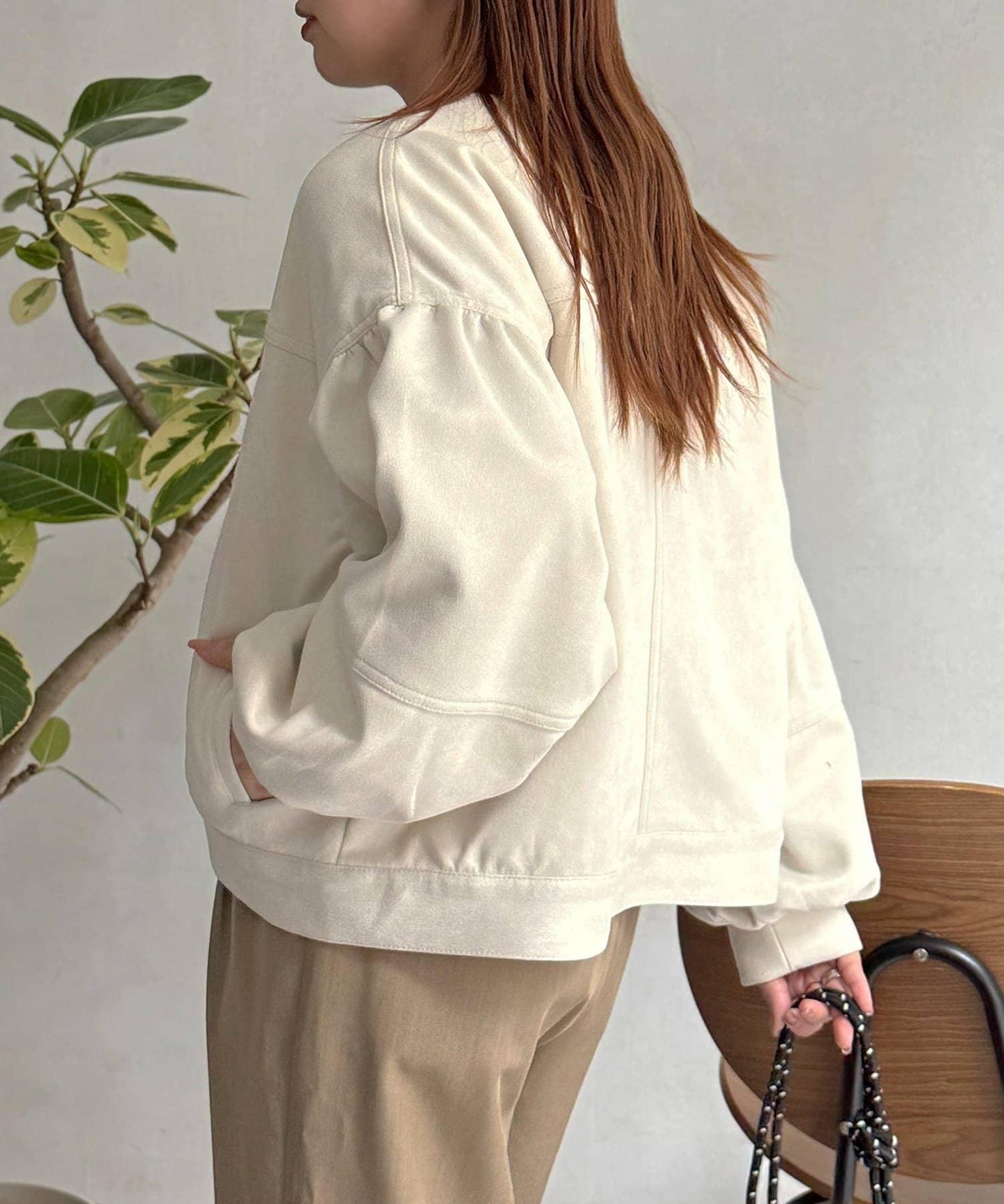 仿麂皮 袖部蓬鬆 外套