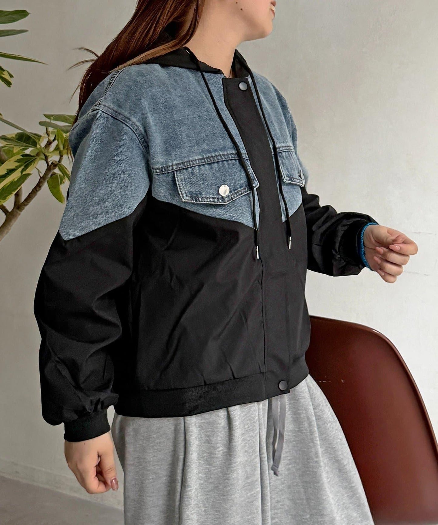 牛仔拼接連帽夾克