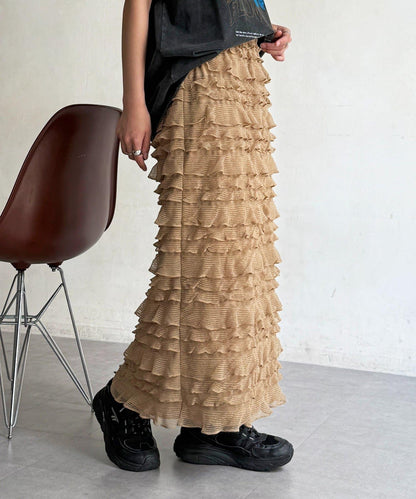 修身 層疊荷葉邊 半身裙