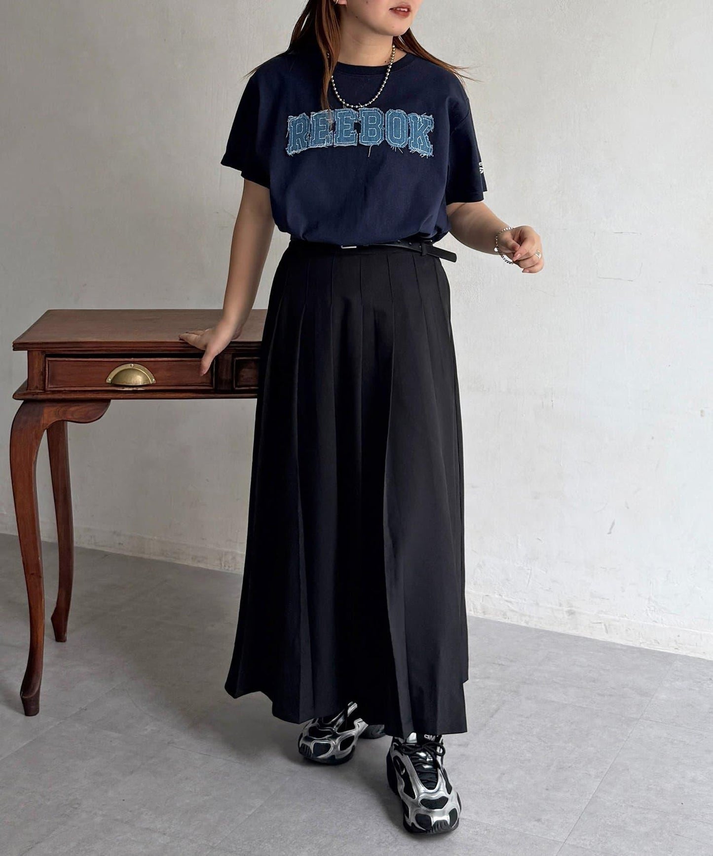 腰帶設計 百褶 半身裙