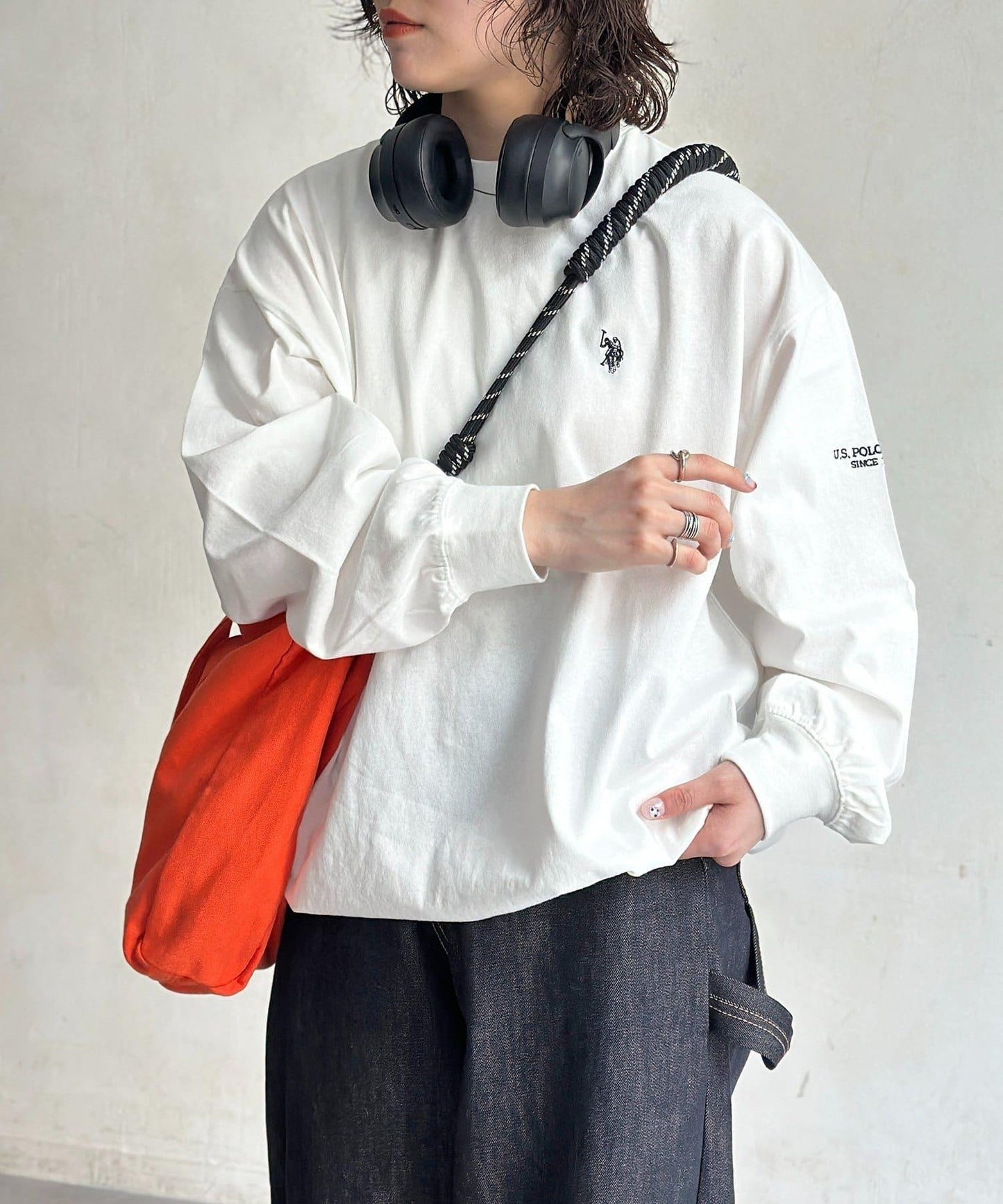 U.S. POLO ASSN. 抽繩泡泡廓形長袖T恤