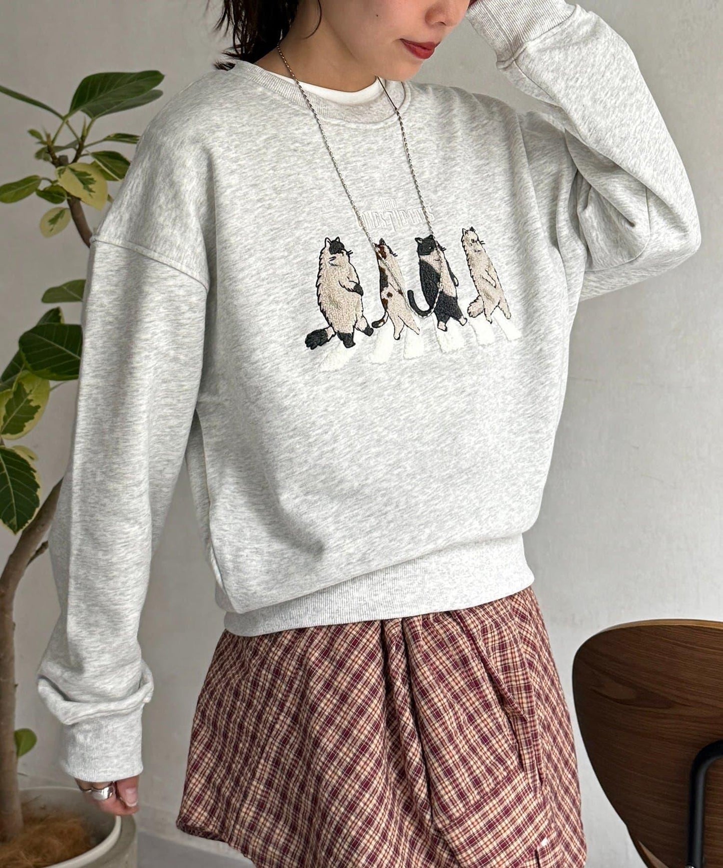 貓簇絨刺繡毛圈衛衣