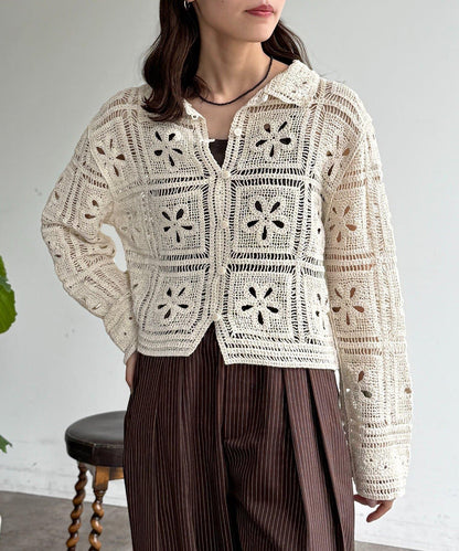 帶領鉤織針織開衫