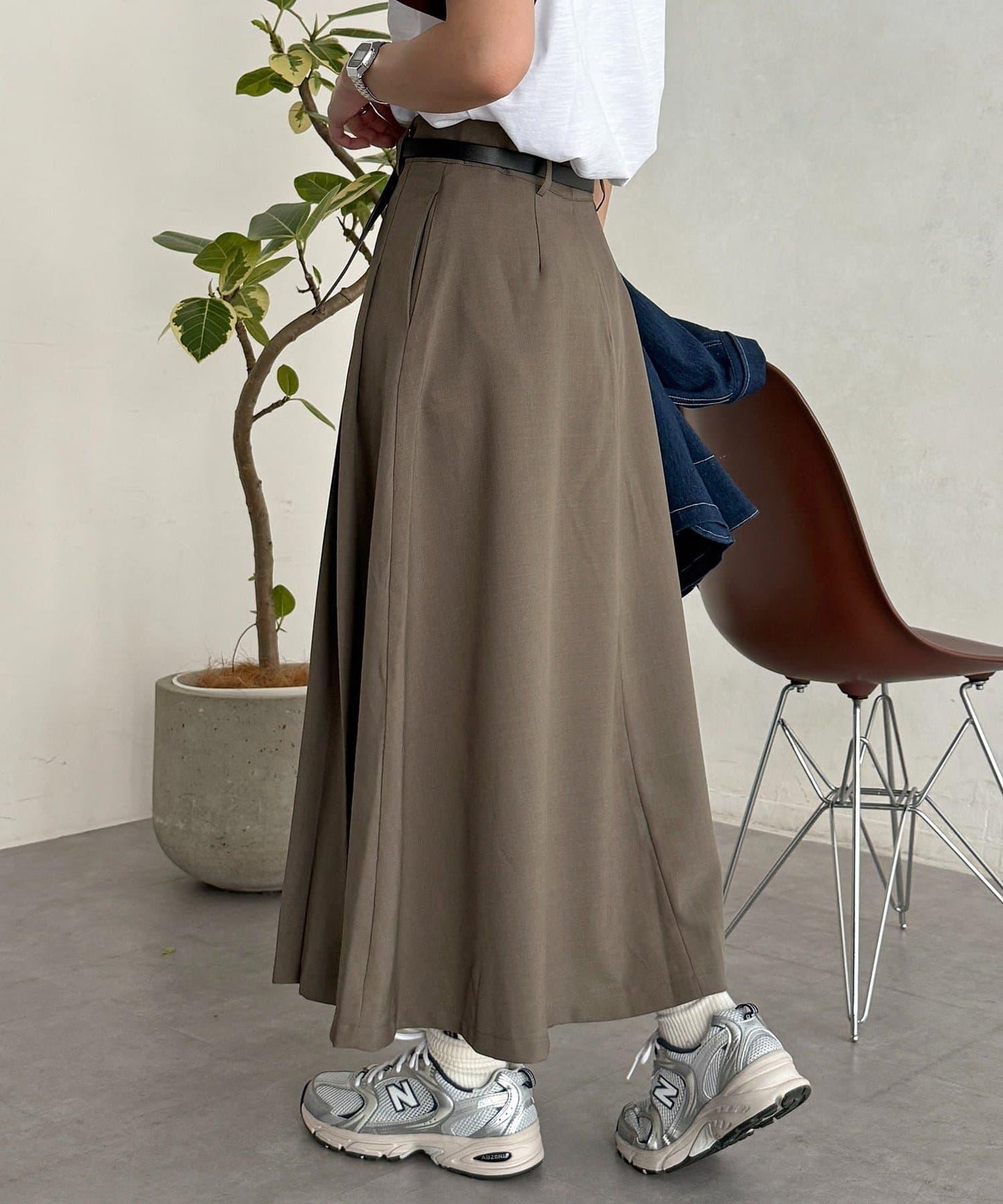 腰帶設計 百褶 半身裙