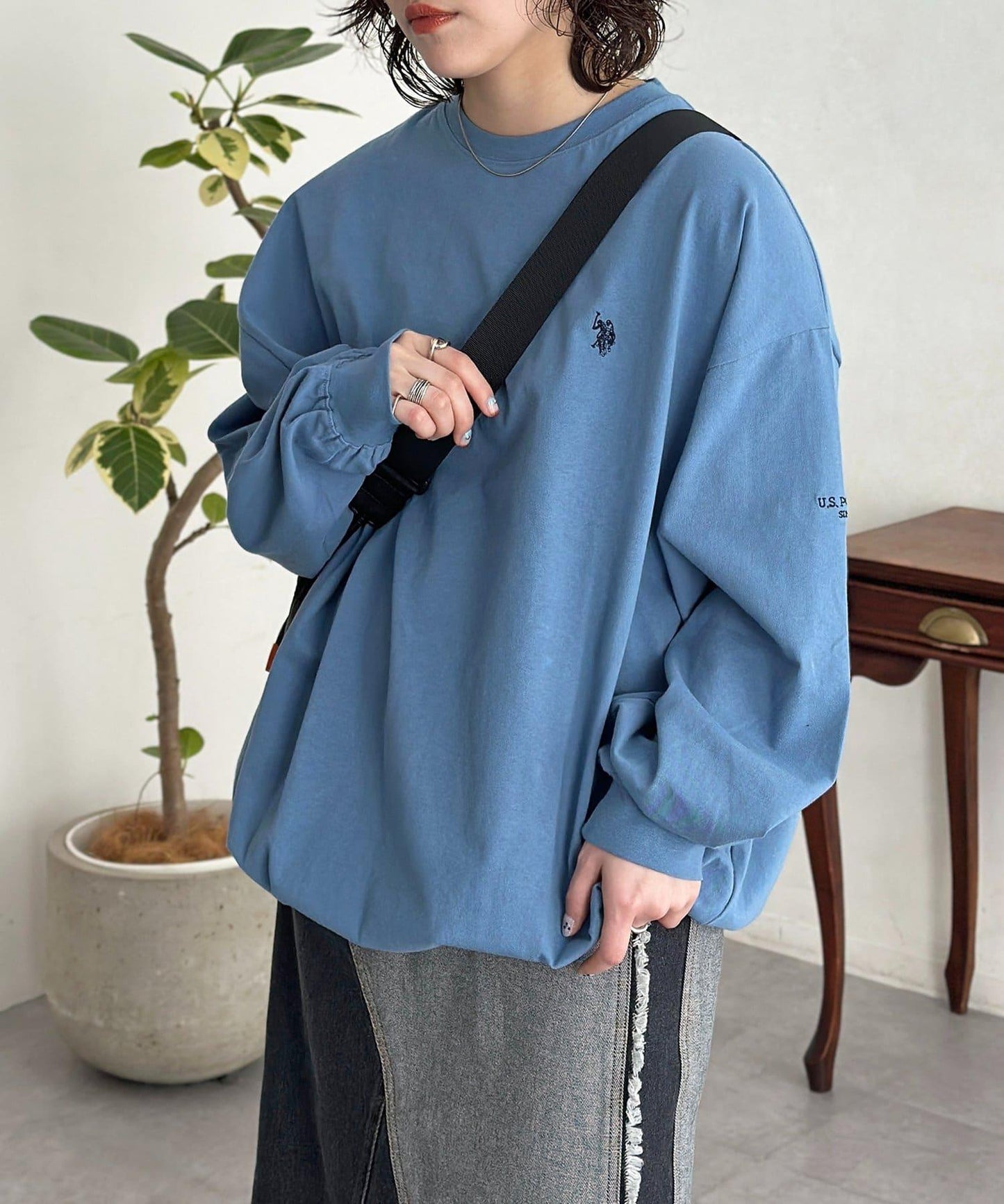 U.S. POLO ASSN. 抽繩泡泡廓形長袖T恤