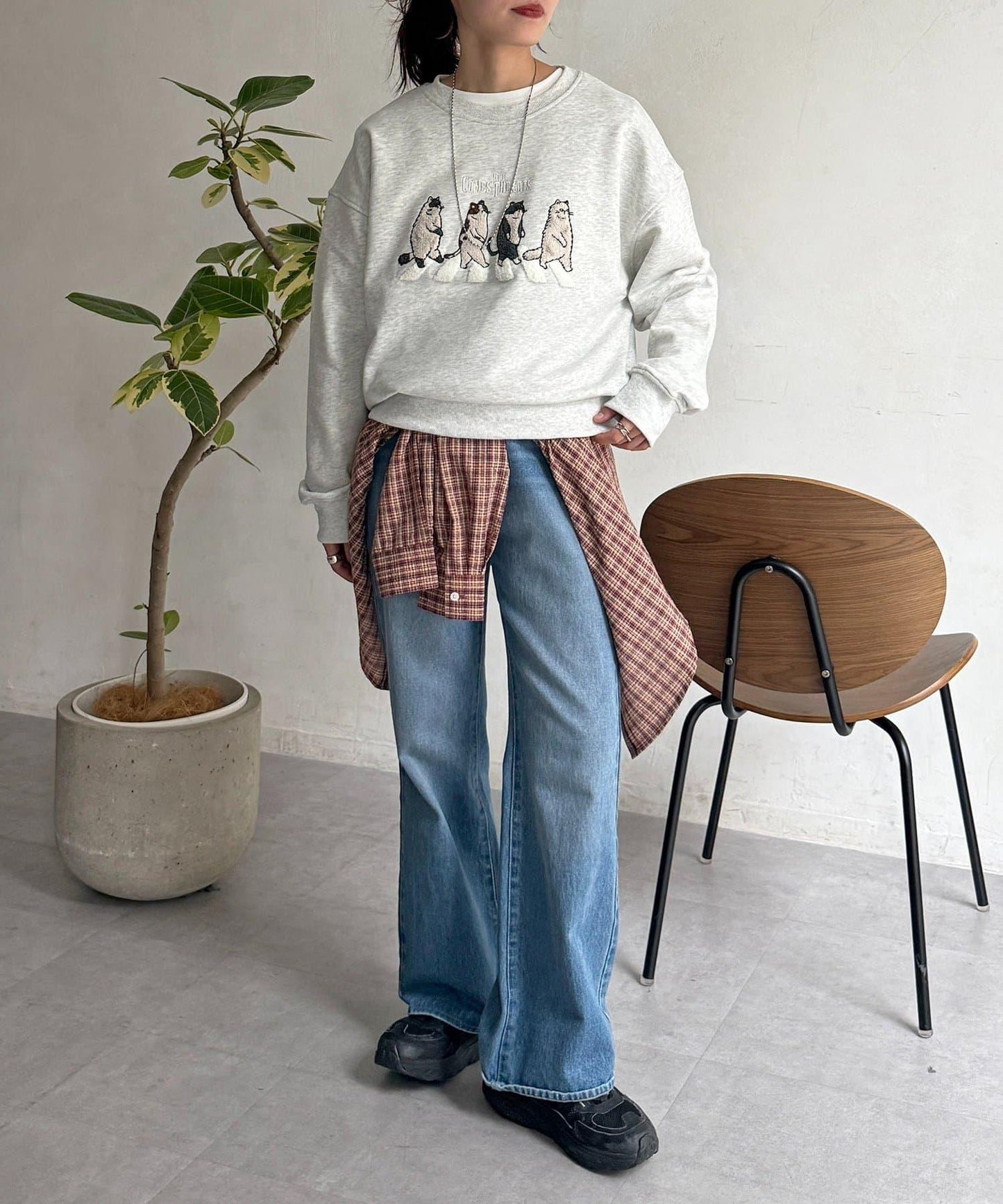 貓簇絨刺繡毛圈衛衣