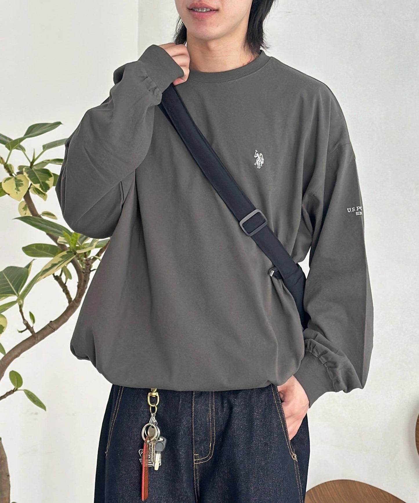 U.S. POLO ASSN. 抽繩泡泡廓形長袖T恤