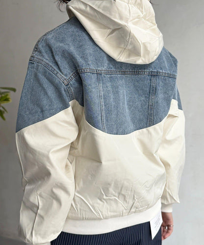 牛仔拼接連帽夾克