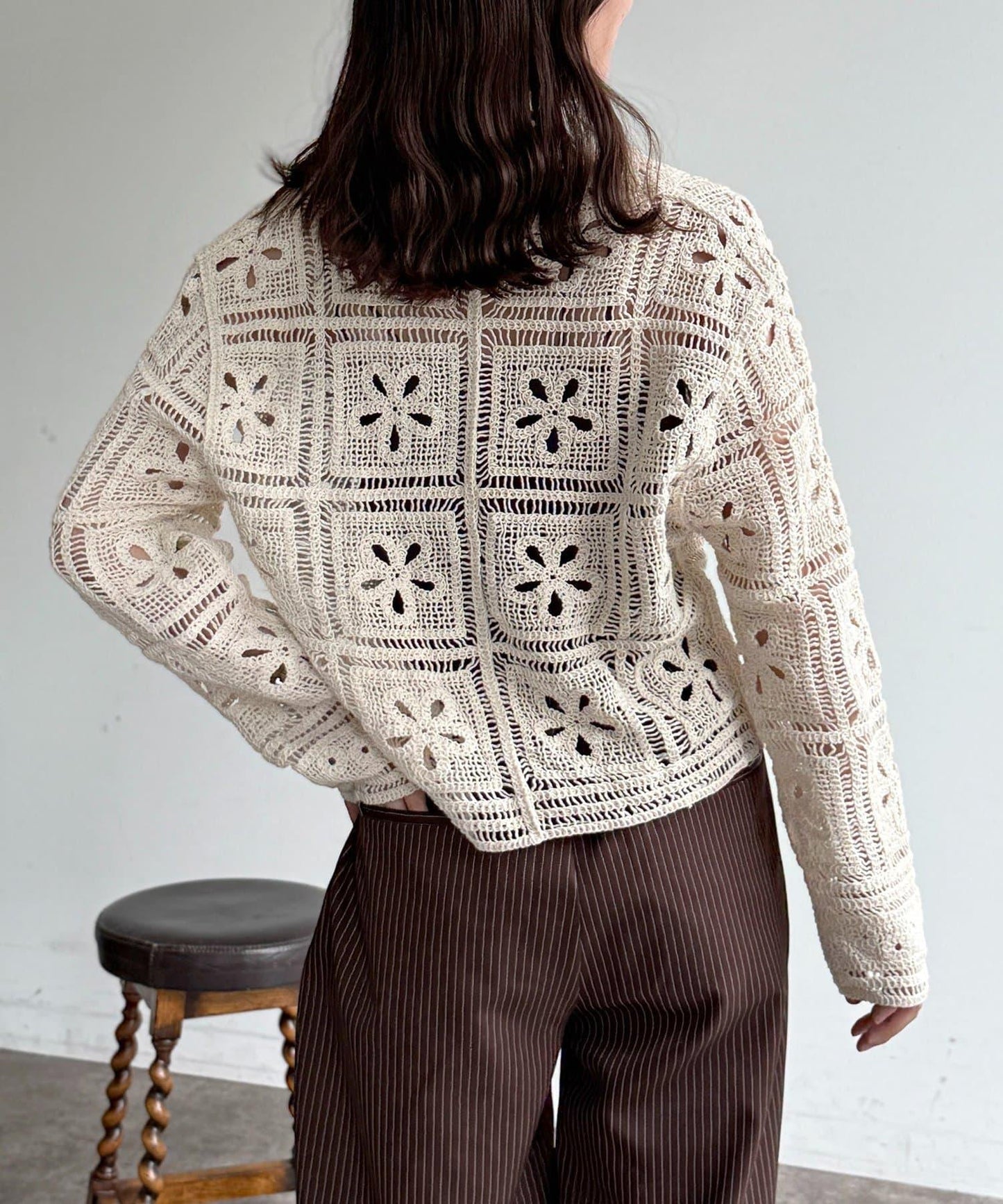 帶領鉤織針織開衫