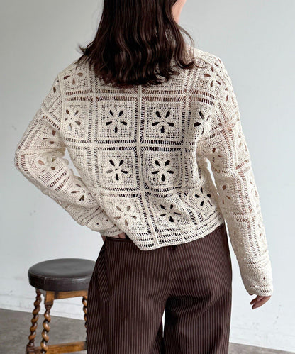 帶領鉤織針織開衫