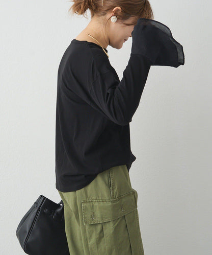 梭織喇叭袖口針織上衣